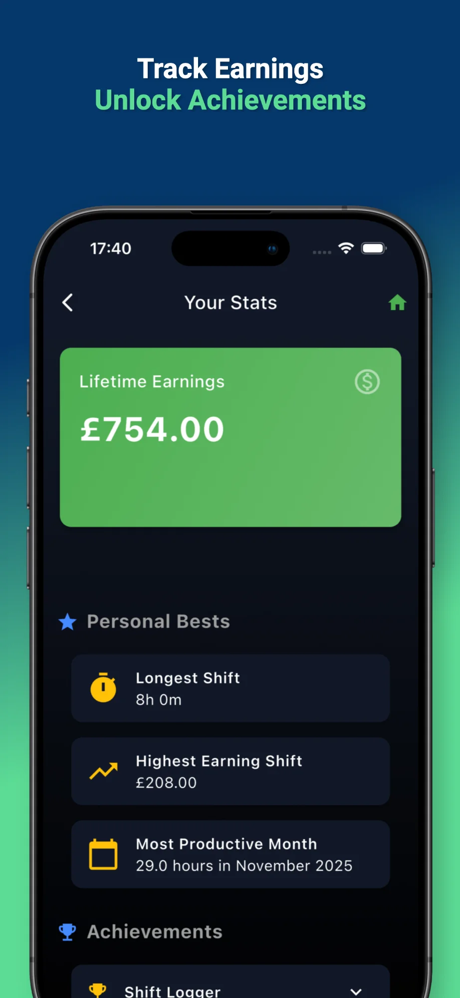 Overtime Live - Track lifetime earnings and unlock achievements